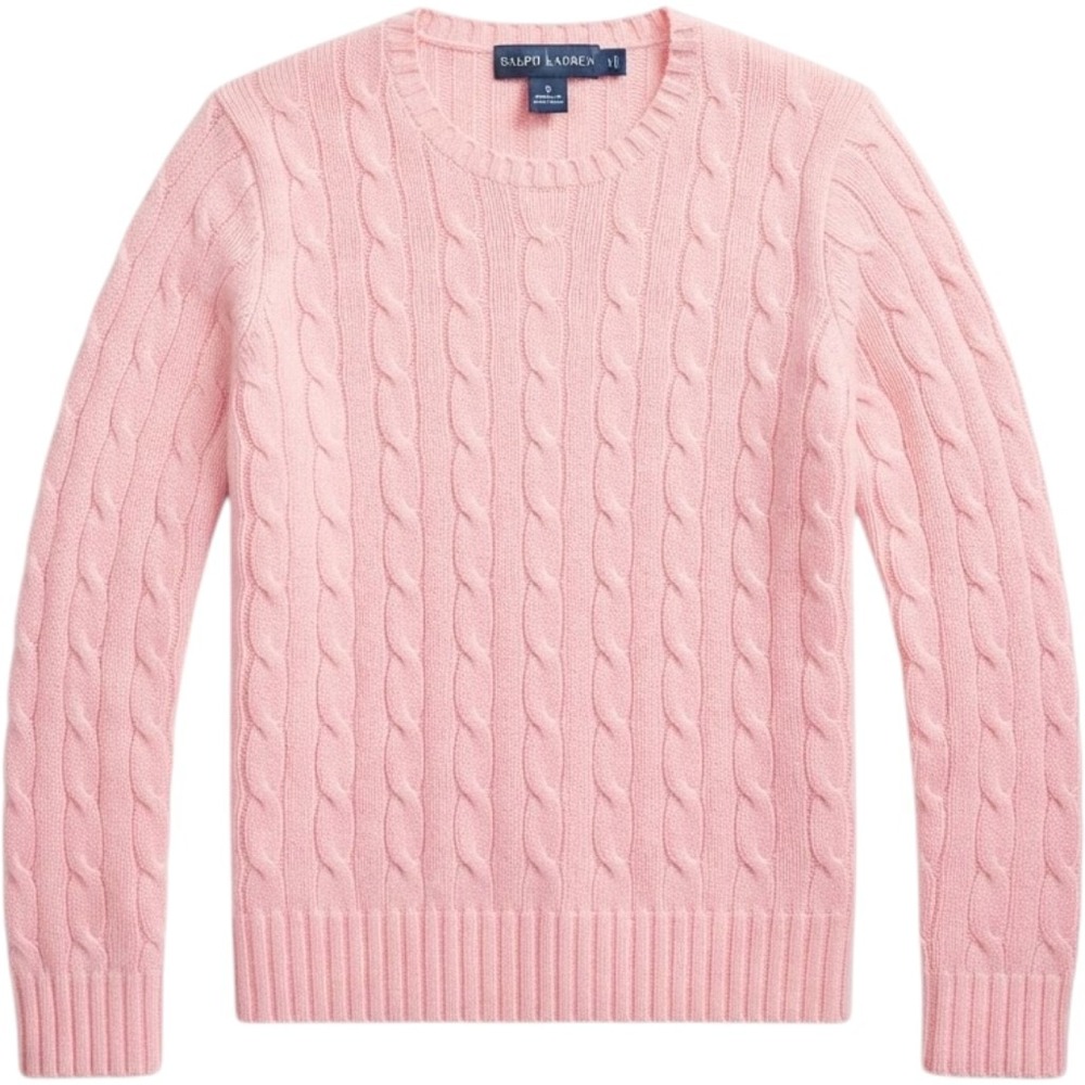 Ralph Lauren Pink 100% Cashmere Cable Knit Slim Fit Crew Neck Sweater Womens S